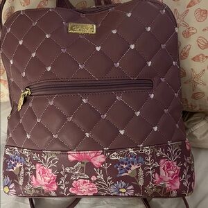 Betsey Johnson Purple Quilted Backpack with Floral Accents